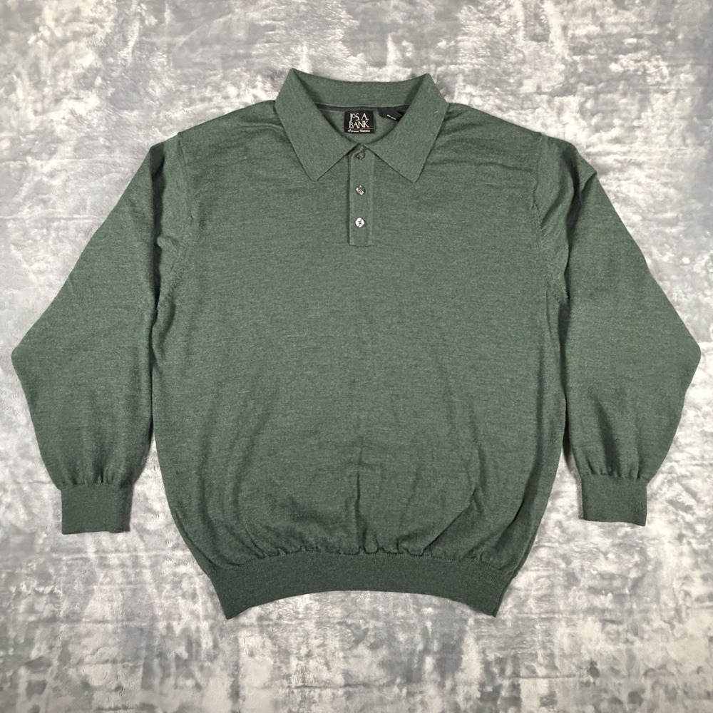 Jos A Bank Knit Pullover Men 2XL Green 1/4 Button Marino Wool Stretch Comfy Cozy